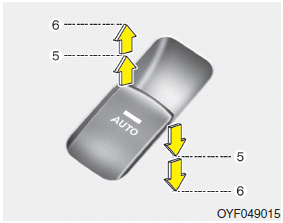 Pressing or pulling up the power window switch momentarily to the second detent